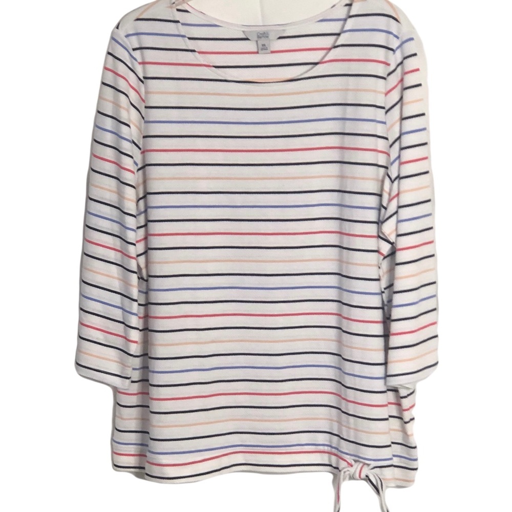 Croft & Barrow womens white with thin multicolored horizontal stripes top